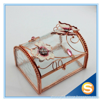 Wedding Gifts Metal Clear Glass Jewelry Box Trinket Box